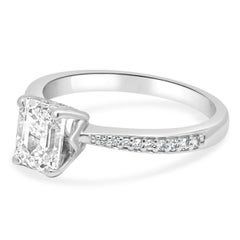 14k White Gold GIA Certified Emerald Cut and Round Diamond Engagement Ring