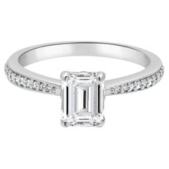 14k White Gold GIA Certified Emerald Cut and Round Diamond Engagement Ring
