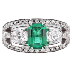 14K White Gold GIA Certified Emerald Diamond Ring