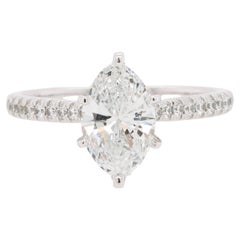 Anillo solitario de diamantes talla marquesa certificado GIA en oro blanco de 14k
