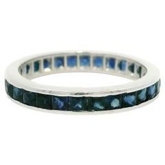 14k White Gold GIA Channel No Heat Square Sapphire Eternity Band Ring Sz 4.5