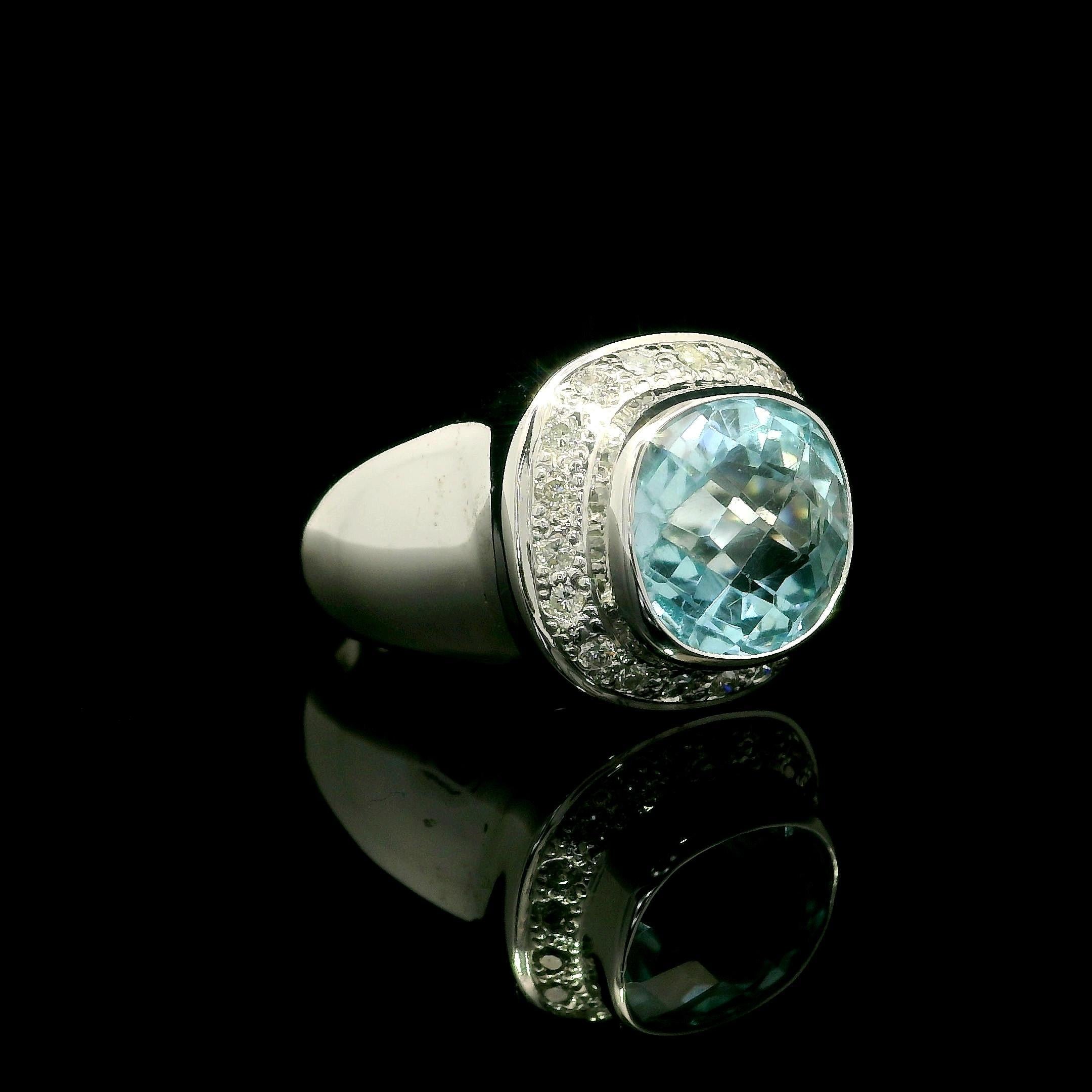 –Stone(s)–
(1) Natural Genuine Blue Topaz - Cushion Checkerboard Cut - Bezel Set - Blue Color - 9.95 x 980 x 8.02mm (exact )
** See Certification Details Below for Complete Info **
(19) Natural Genuine Diamonds - Round Brilliant Cut - Pave Set -