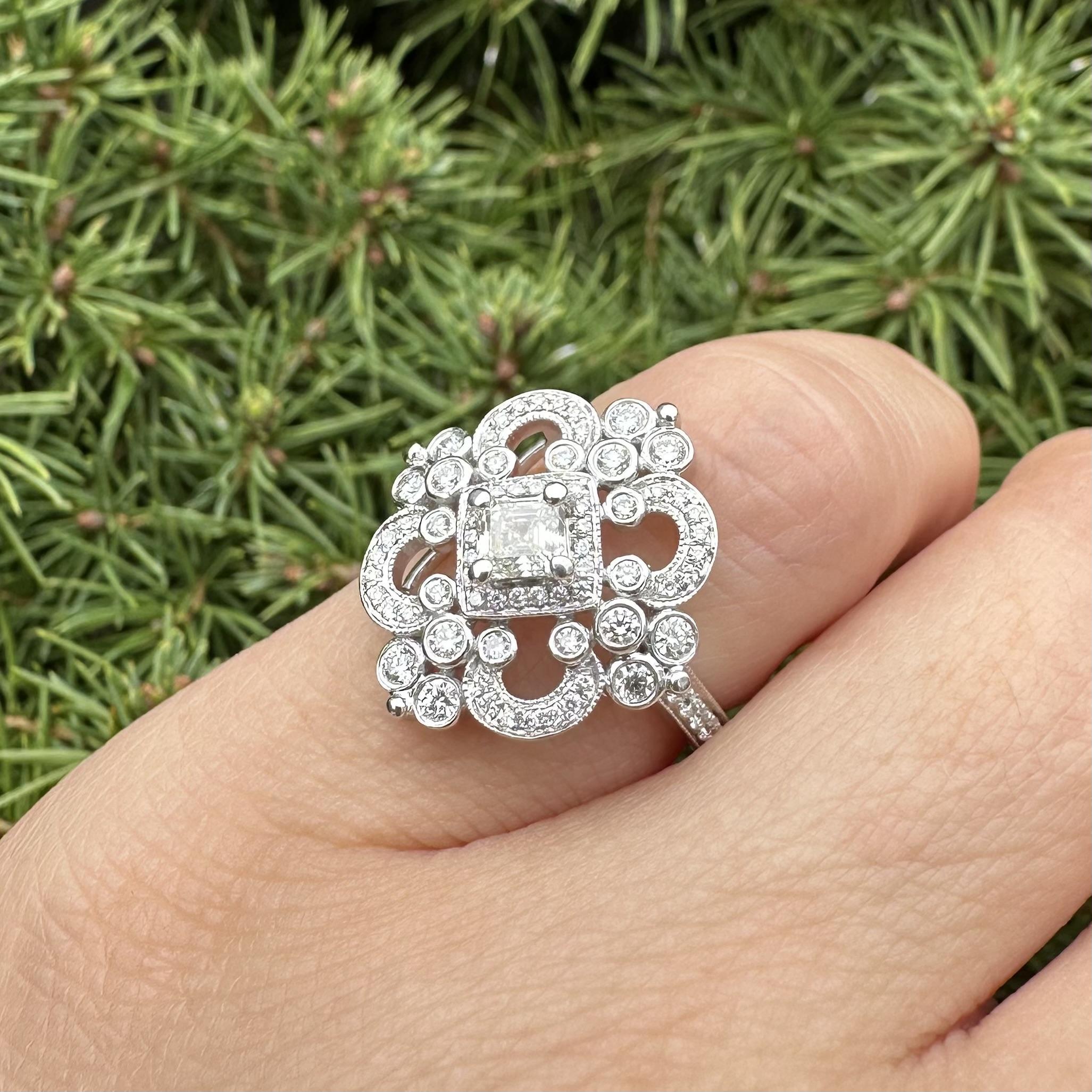 14k Weißgold GIA Hohe Qualität 0,92ctw H VVS Diamant Open Work Platter Ring im Angebot 6