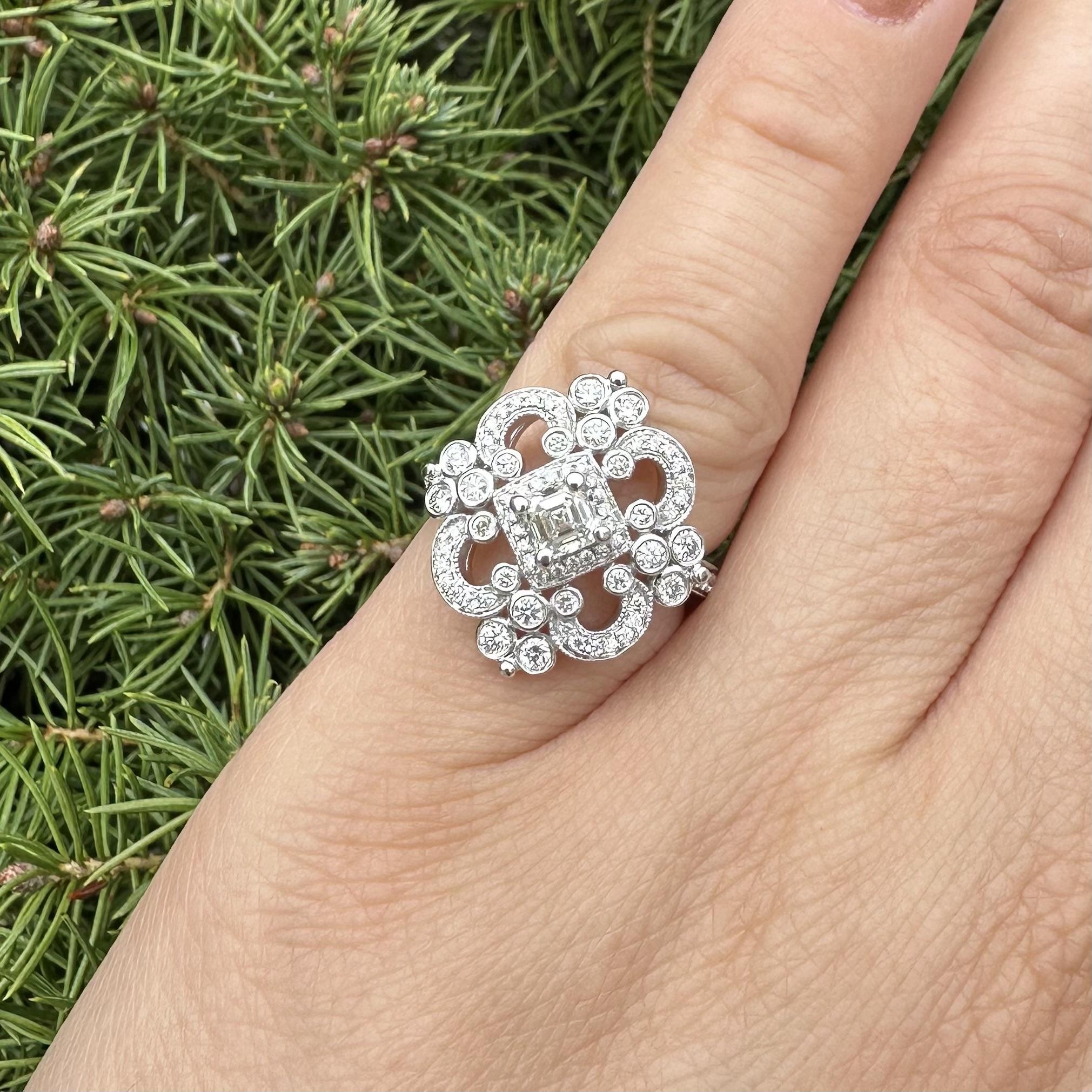 14k Weißgold GIA Hohe Qualität 0,92ctw H VVS Diamant Open Work Platter Ring im Angebot 7