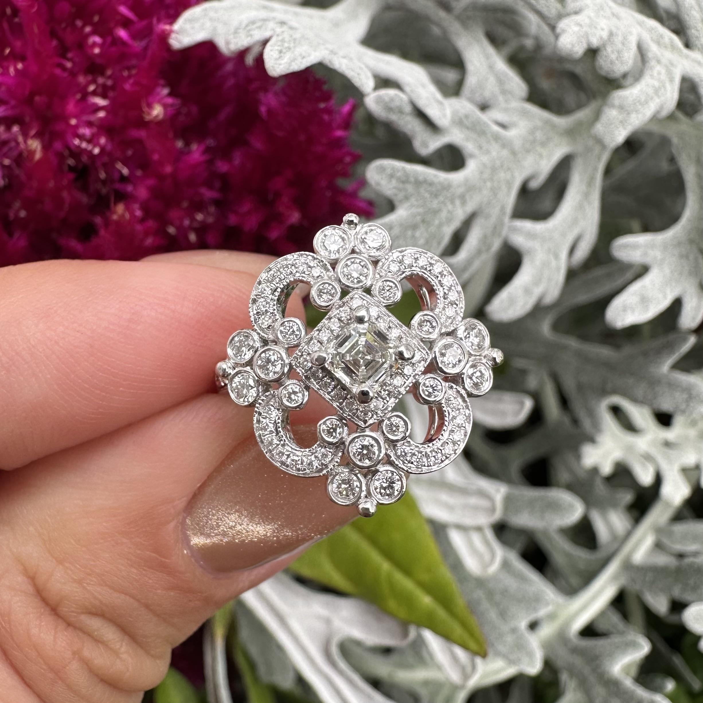 14k Weißgold GIA Hohe Qualität 0,92ctw H VVS Diamant Open Work Platter Ring im Angebot 8