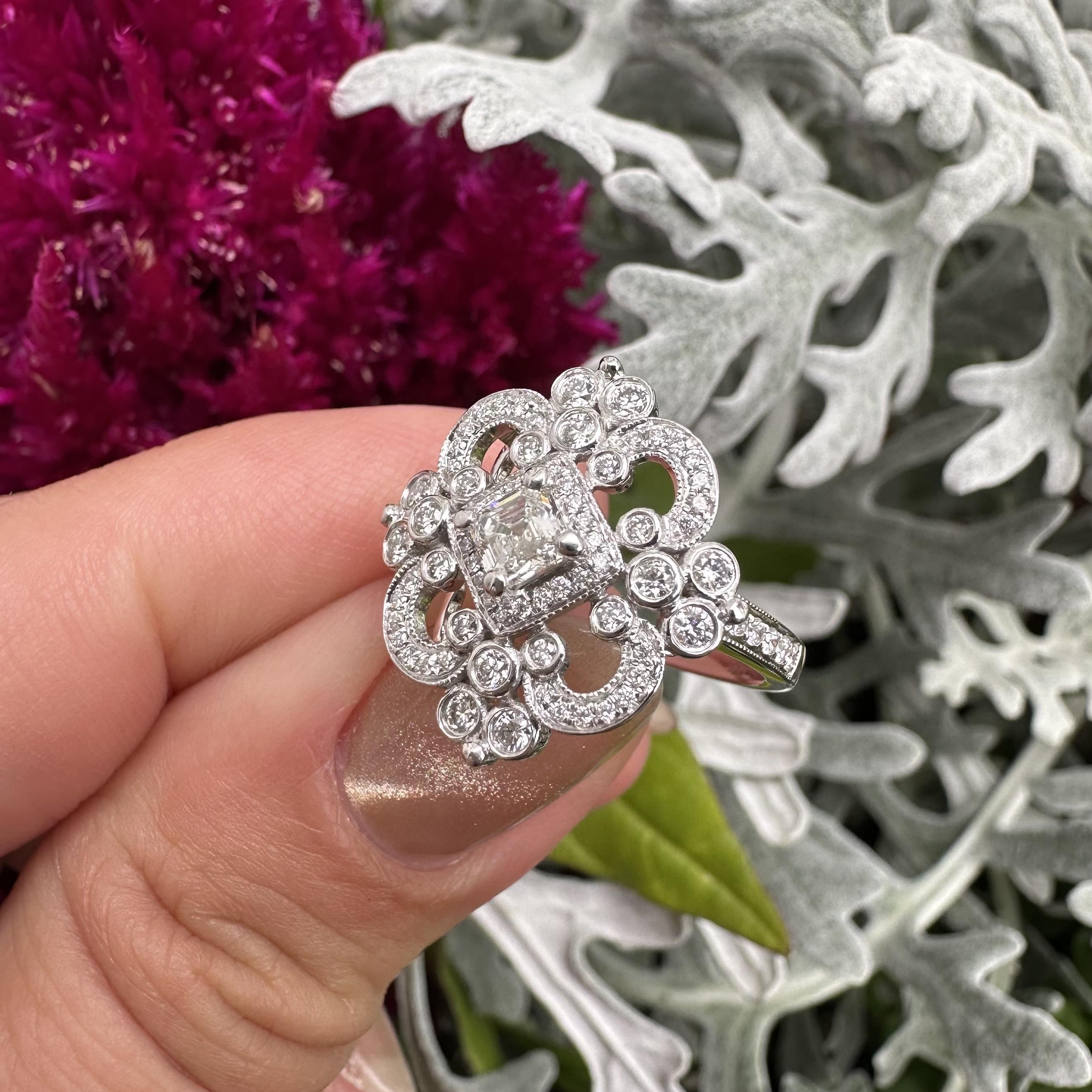 14k Weißgold GIA Hohe Qualität 0,92ctw H VVS Diamant Open Work Platter Ring im Angebot 9