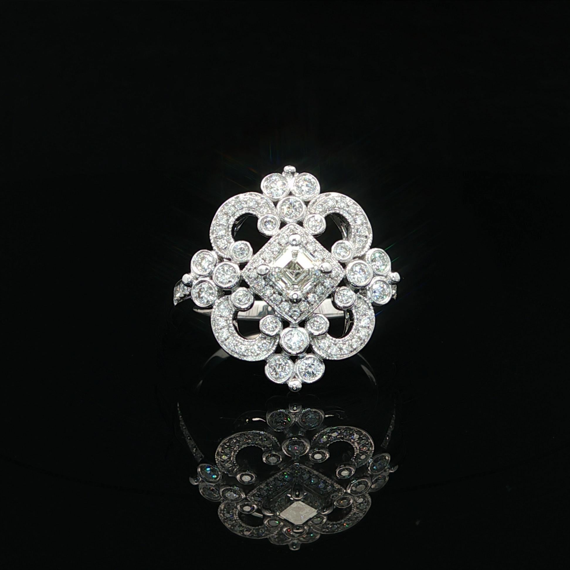 14k Weißgold GIA Hohe Qualität 0,92ctw H VVS Diamant Open Work Platter Ring im Angebot 10