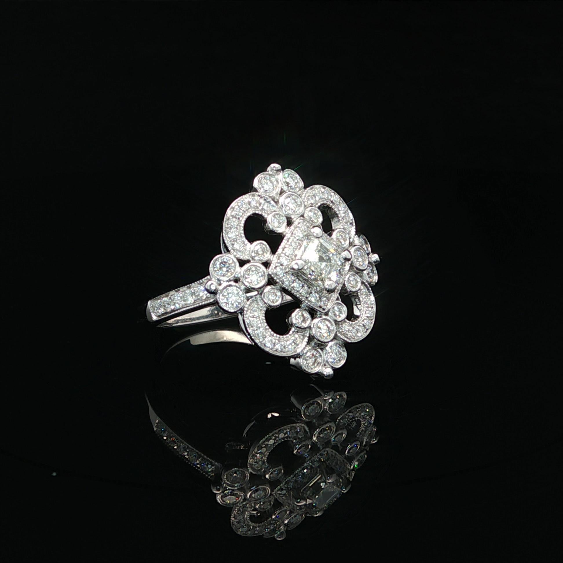 14k Weißgold GIA Hohe Qualität 0,92ctw H VVS Diamant Open Work Platter Ring im Angebot 11