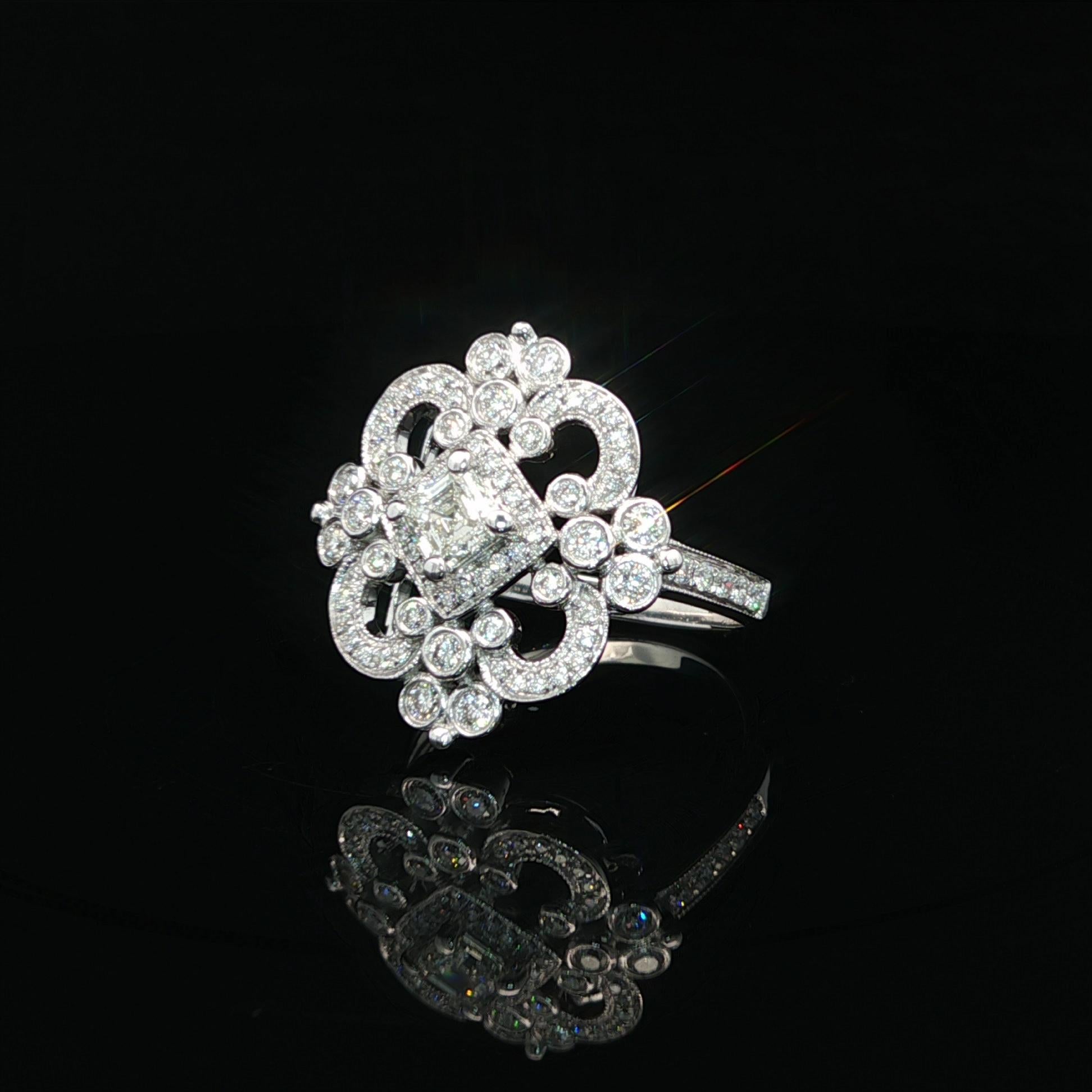 14k Weißgold GIA Hohe Qualität 0,92ctw H VVS Diamant Open Work Platter Ring im Angebot 13