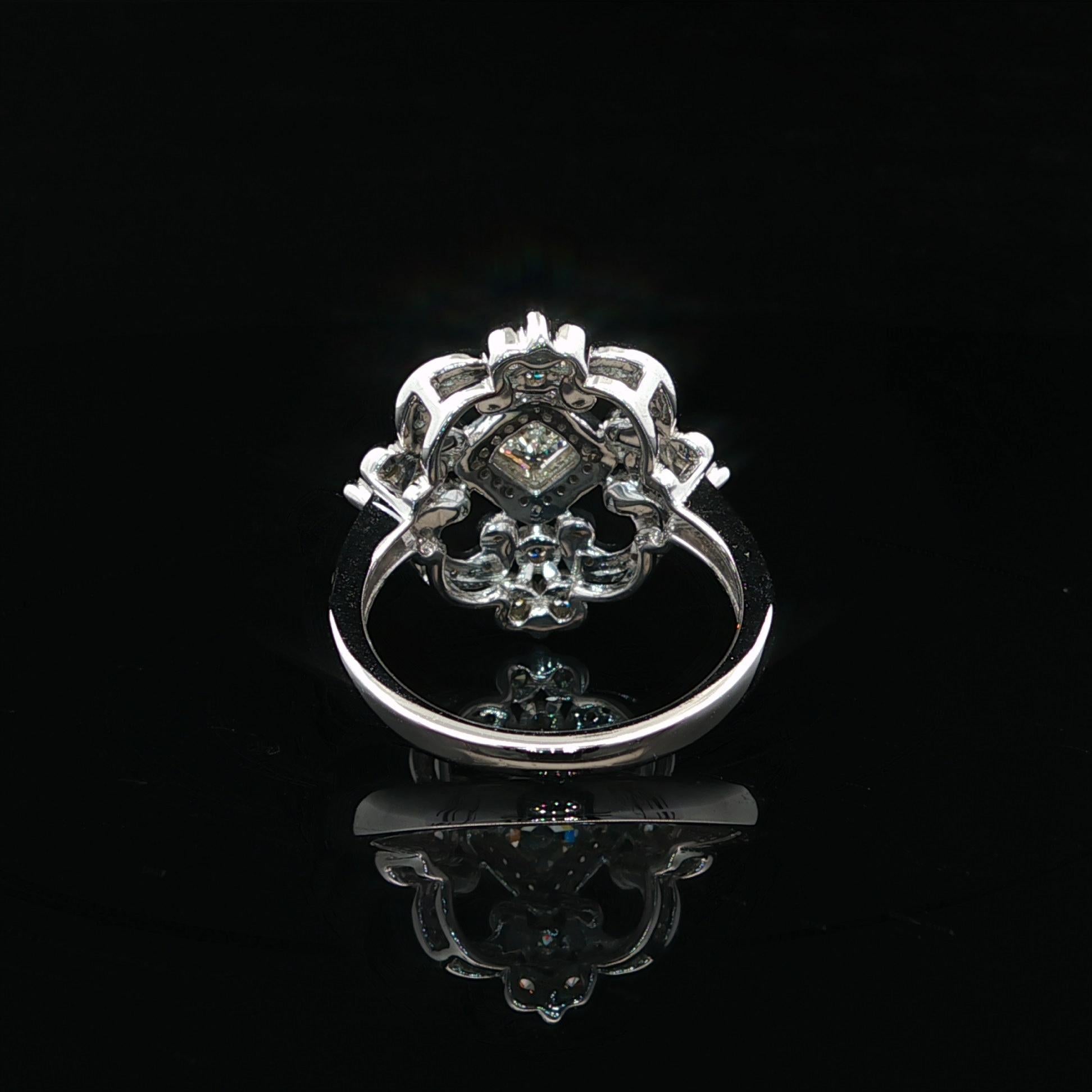 14k Weißgold GIA Hohe Qualität 0,92ctw H VVS Diamant Open Work Platter Ring (Smaragdschliff) im Angebot