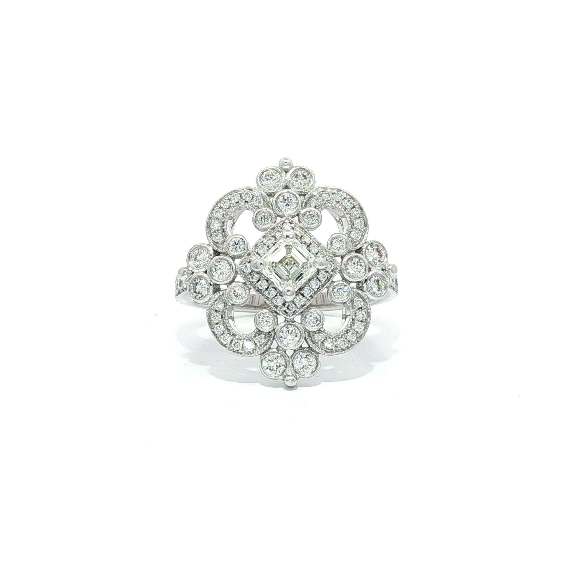 14k Weißgold GIA Hohe Qualität 0,92ctw H VVS Diamant Open Work Platter Ring im Zustand „Hervorragend“ im Angebot in Montclair, NJ