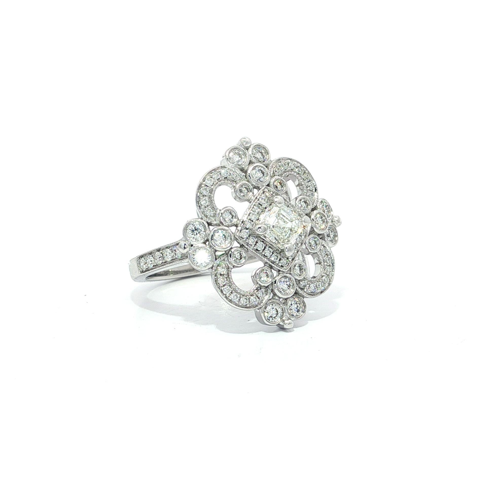 14k Weißgold GIA Hohe Qualität 0,92ctw H VVS Diamant Open Work Platter Ring Damen im Angebot