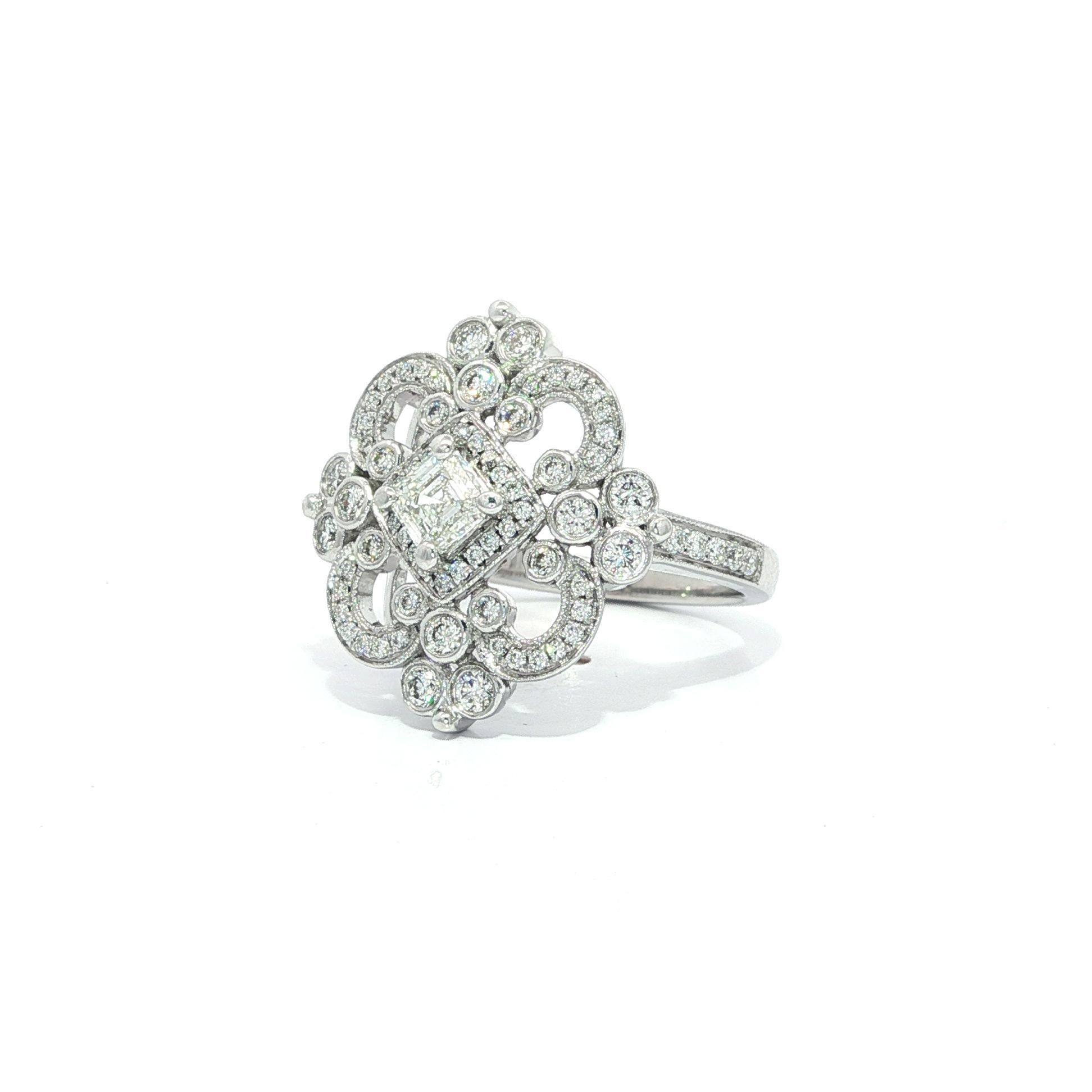 14k Weißgold GIA Hohe Qualität 0,92ctw H VVS Diamant Open Work Platter Ring im Angebot 1