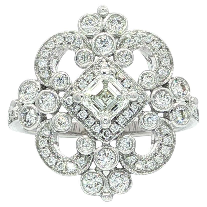 14k Weißgold GIA Hohe Qualität 0,92ctw H VVS Diamant Open Work Platter Ring