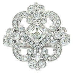 14k White Gold GIA High Quality 0.92ctw H VVS Diamond Open Work Platter Ring