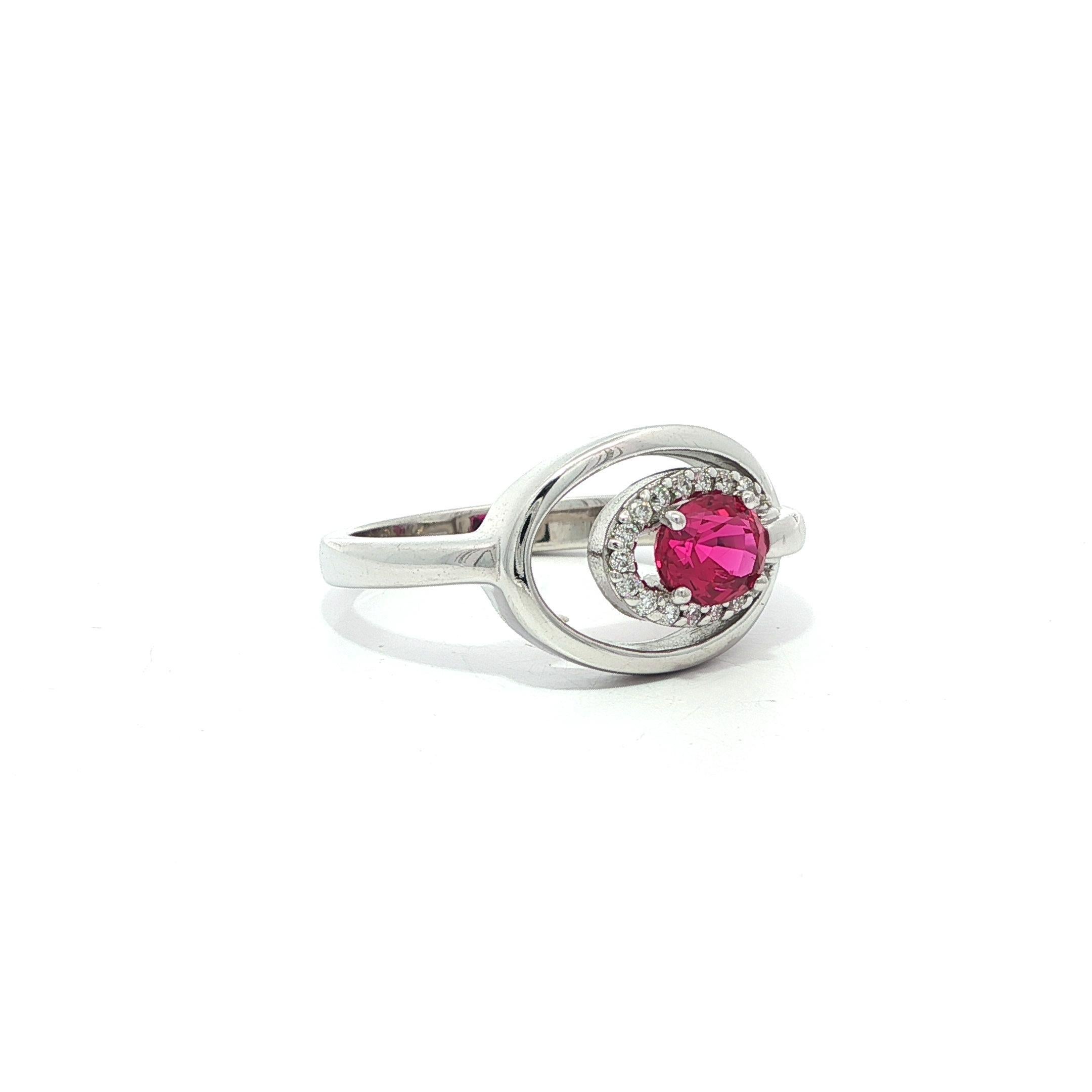 Anillo Concéntrico de Oro Blanco de 14k GIA Rubí Ovalado Sin Calor con Halo de Diamantes en venta 6