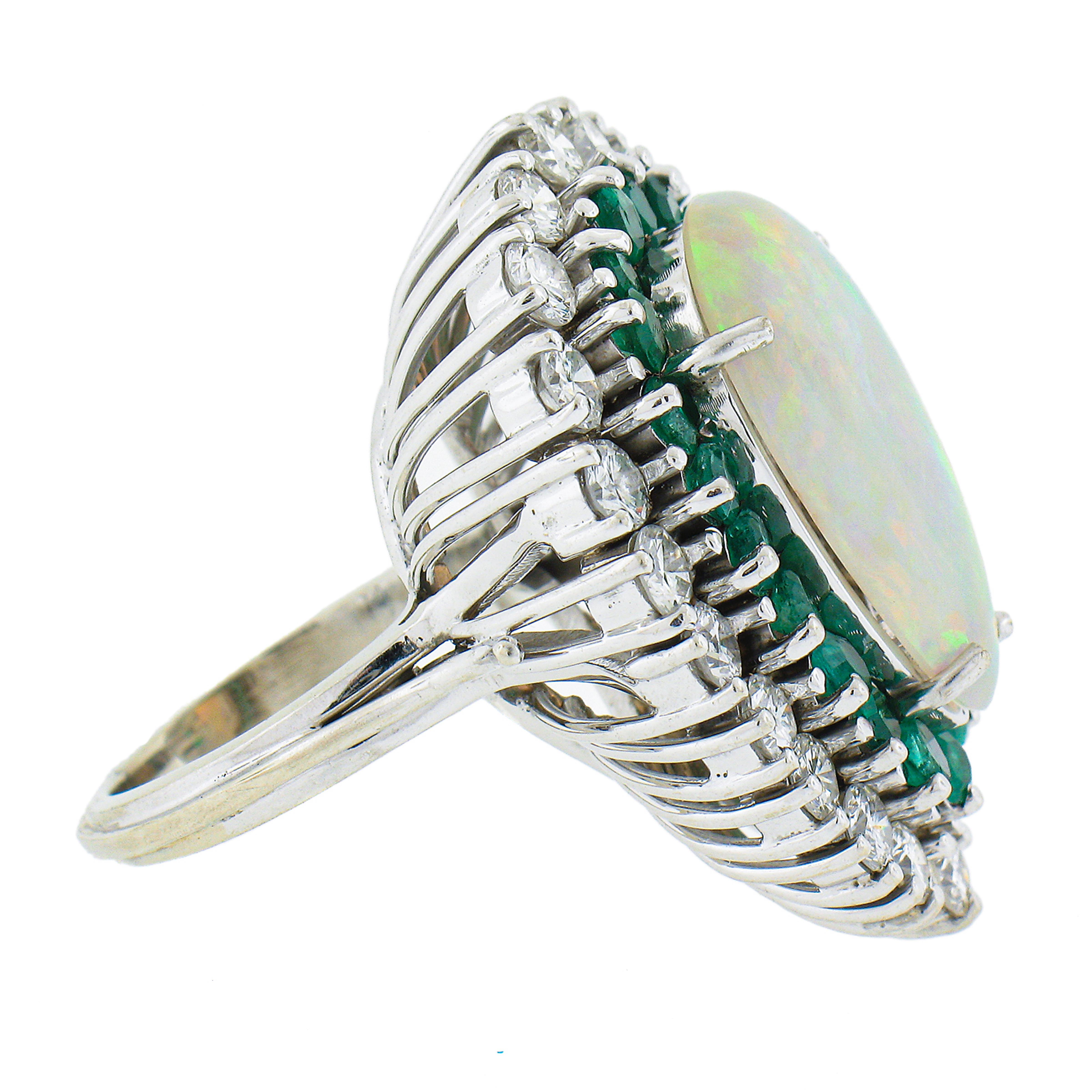 Women's 14k White Gold Gia Pear Opal Emerald & Diamond Halo Large Substantial Ring For Sale