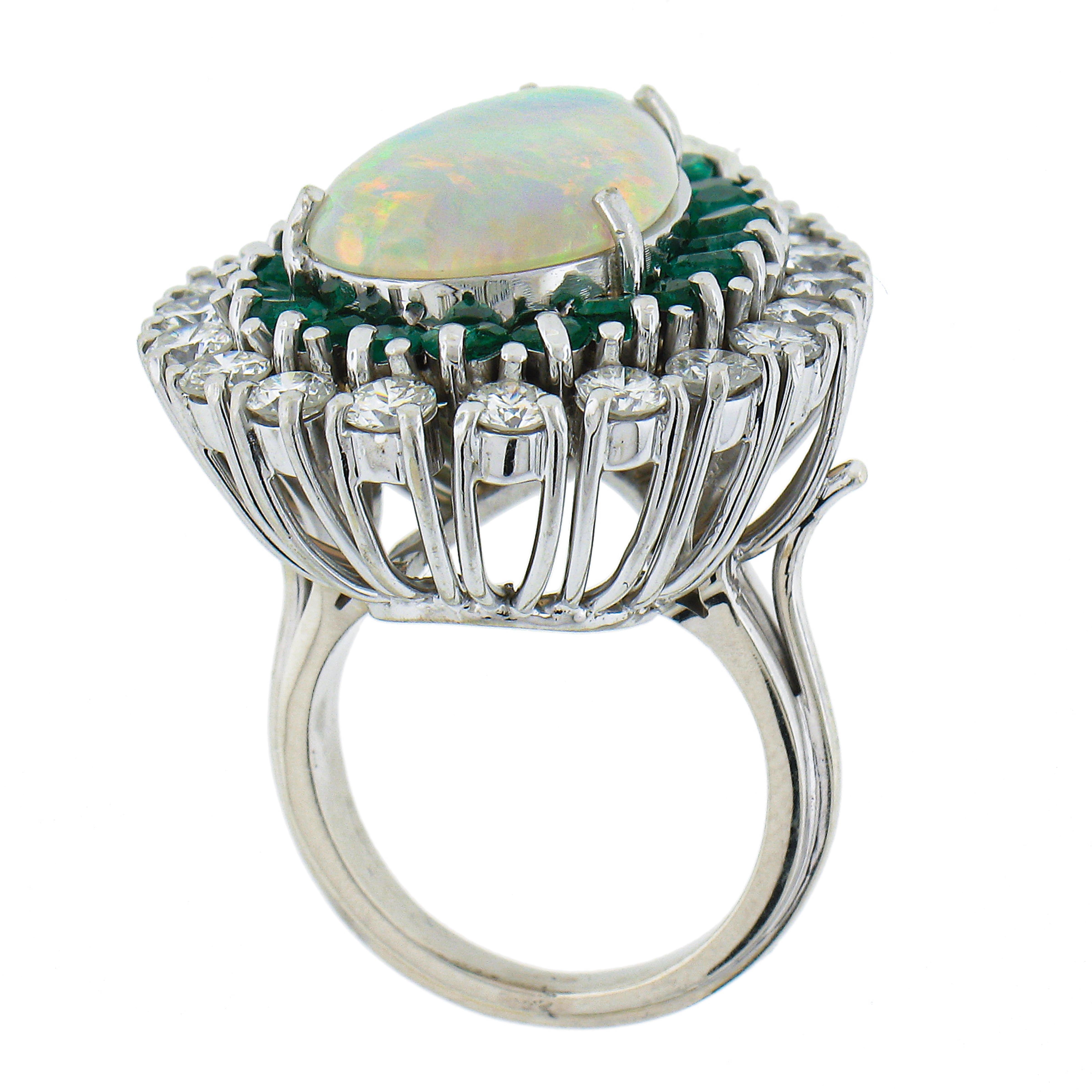 14k White Gold Gia Pear Opal Emerald & Diamond Halo Large Substantial Ring For Sale 3
