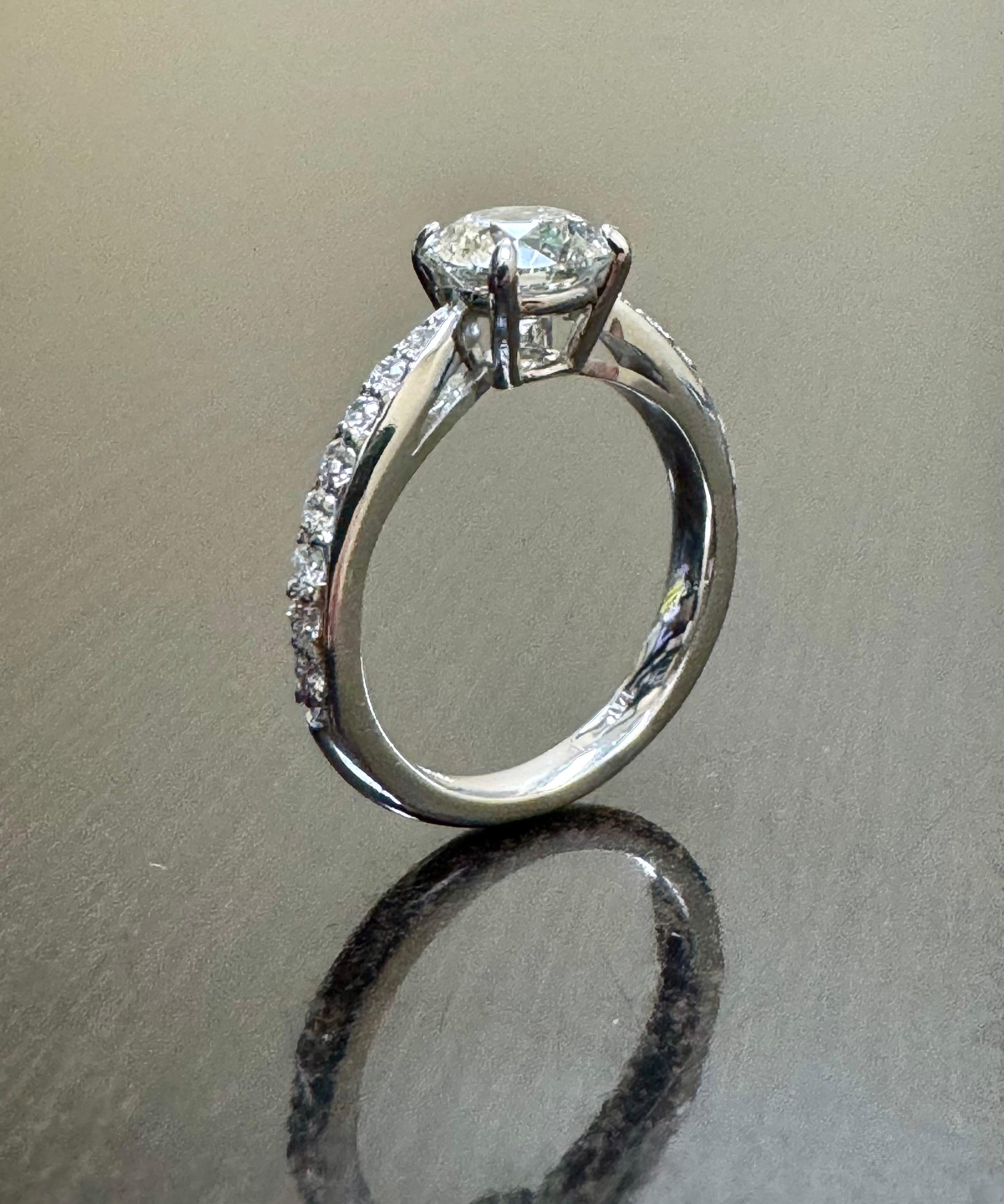 Round Cut 14K White Gold GIA Triple Excellent 1.70 Carat Round Diamond Engagement Ring For Sale