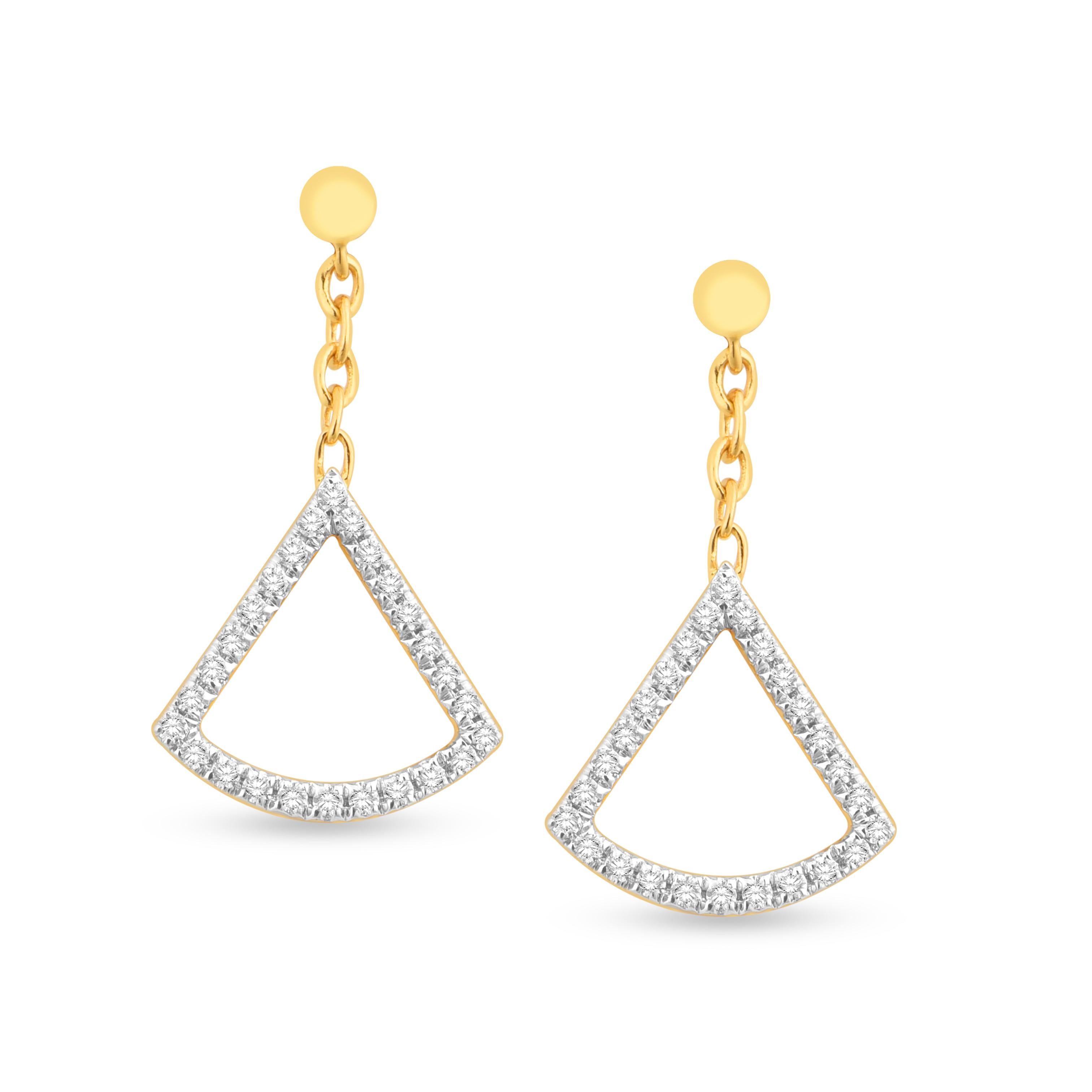 These dangling diamond earrings are inspired by the fan shaped leaves of the Ginkgo tree. These unique earrings are available of 14K Yellow Gold and 14K White Gold.

14K White Gold Dangling Diamond Earrings
Diamond weight: 0.23 ct total weight