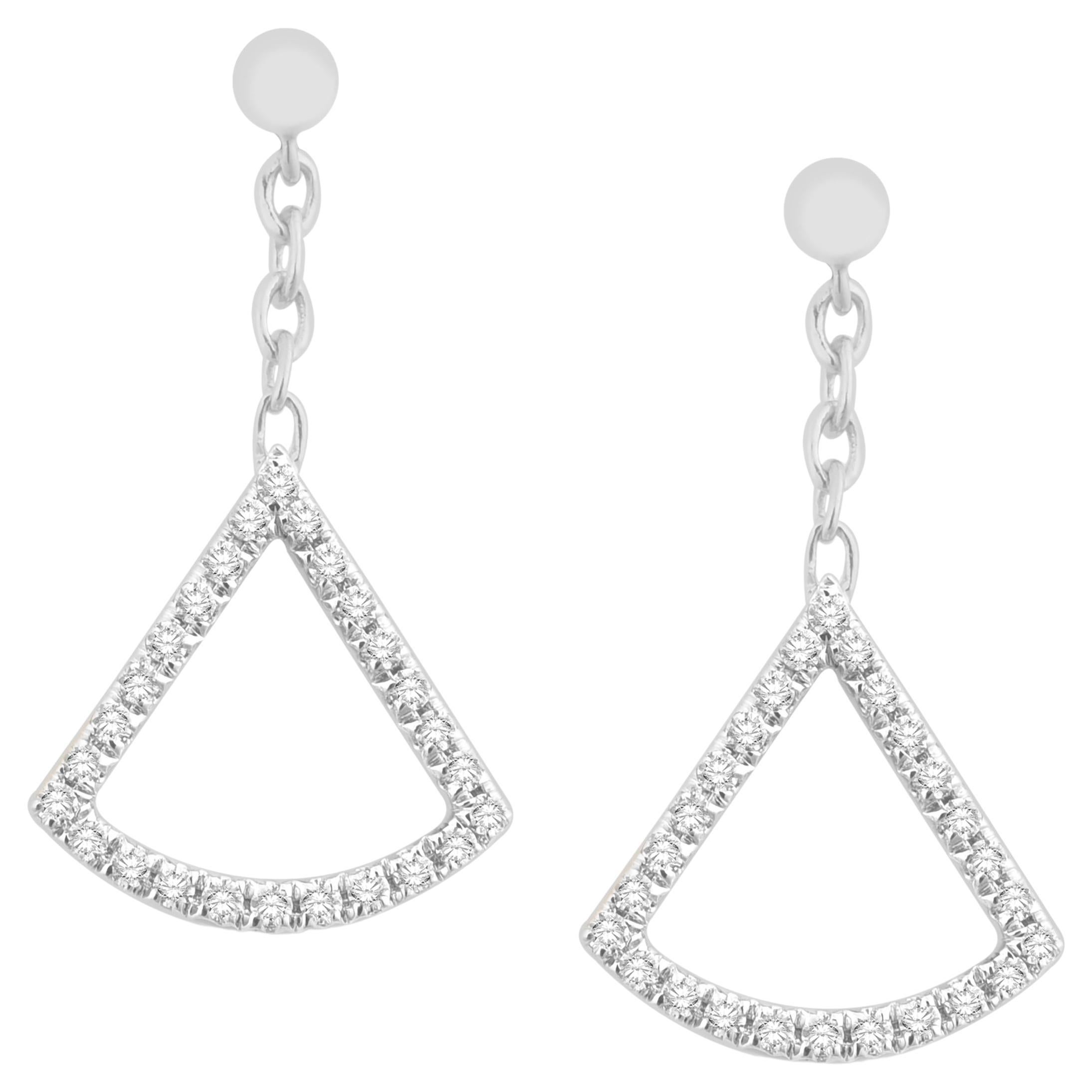 14K White Gold Ginkgo Dangling Diamond Earrings For Sale