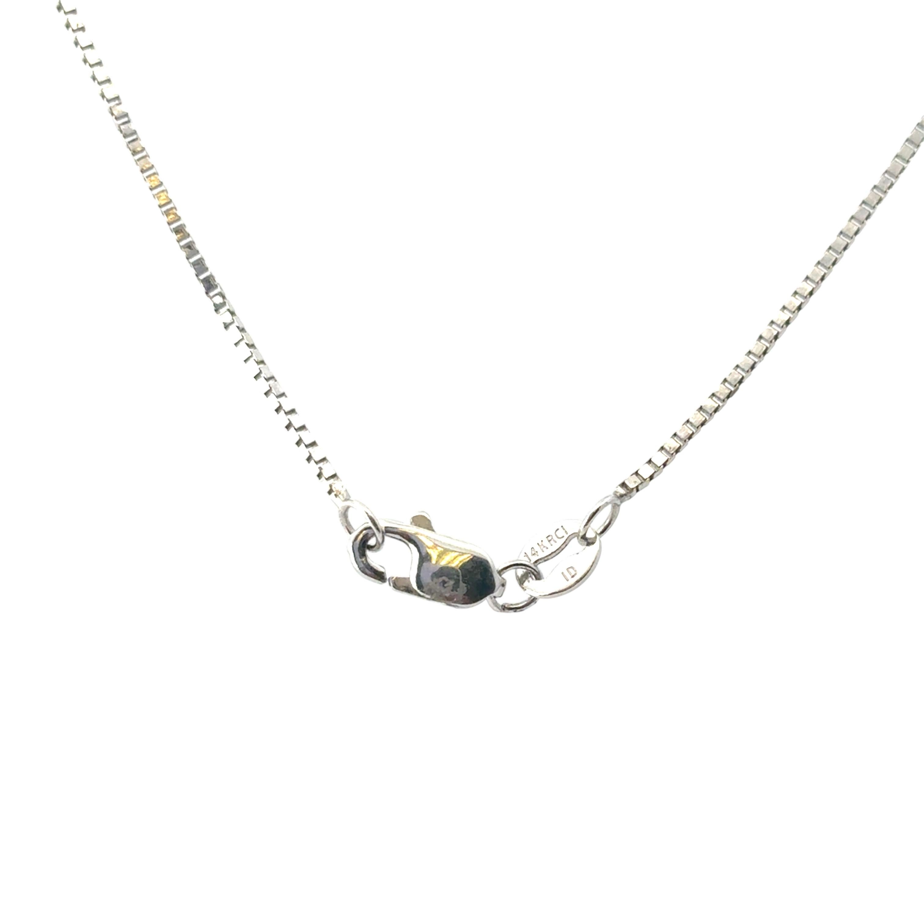 14k White Gold Glass Filled Ruby Diamond Pendant on a Classic Box Chain Necklace For Sale 10