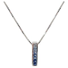 14K White Gold Gradient Blue Sapphire Pendant Necklace
