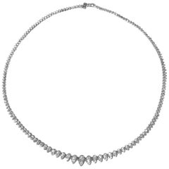 14K White Gold Graduated 202 Round 18 Carat Diamond Riviera Necklace by Manart