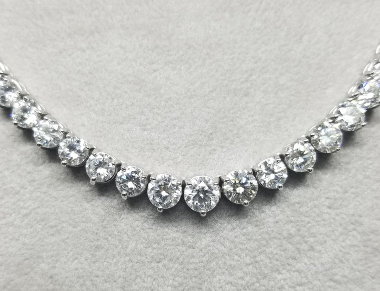 14 Karat White Gold Graduated 3 Prong Diamond Necklace 20.10 Carat For ...