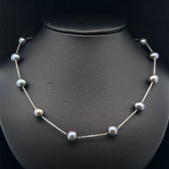 14k White Gold Gray Pearl 15.5" By The Yard Station Chain Necklace