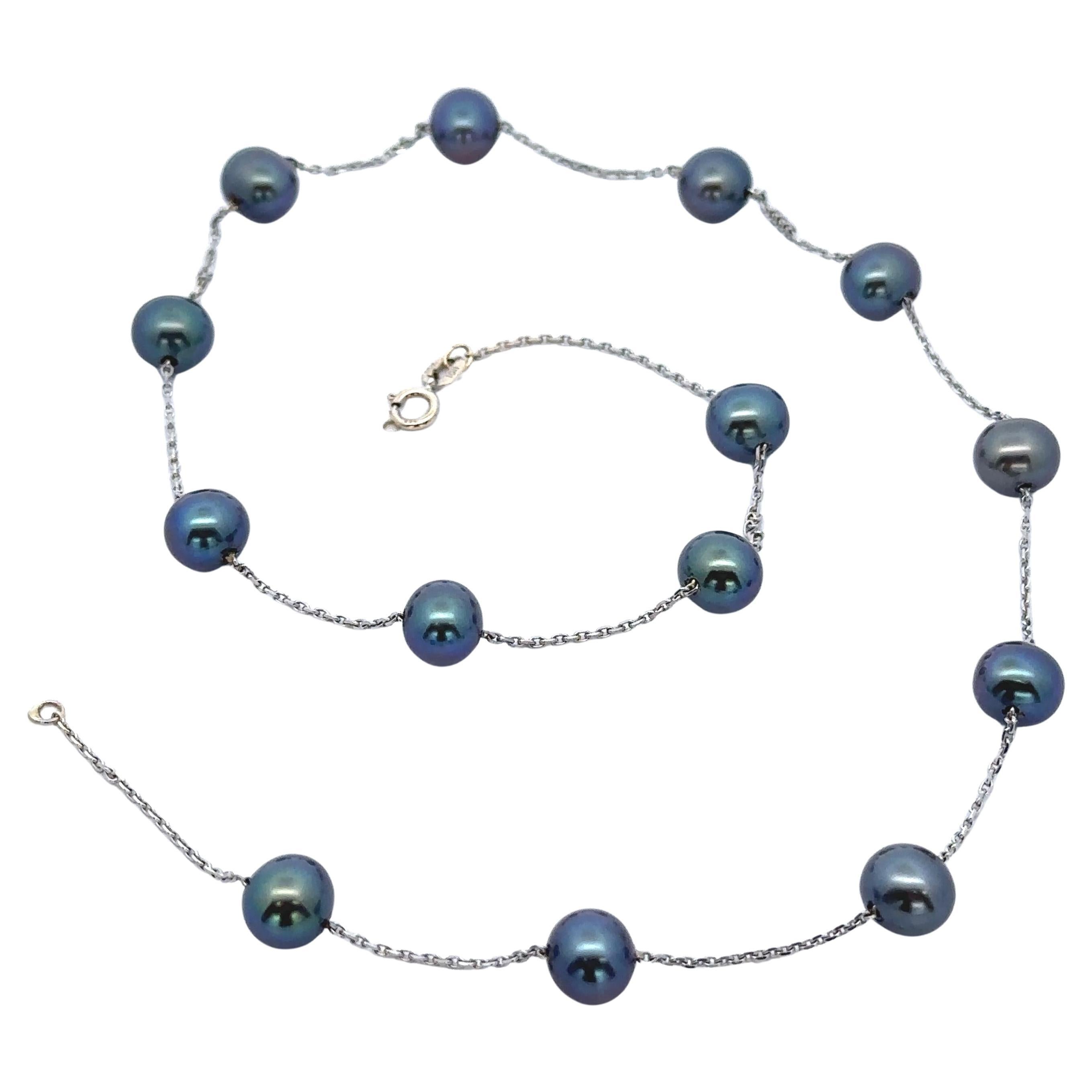 Collana a catena con perle grigie in oro bianco 14k da 15,5" per Yard Station in vendita