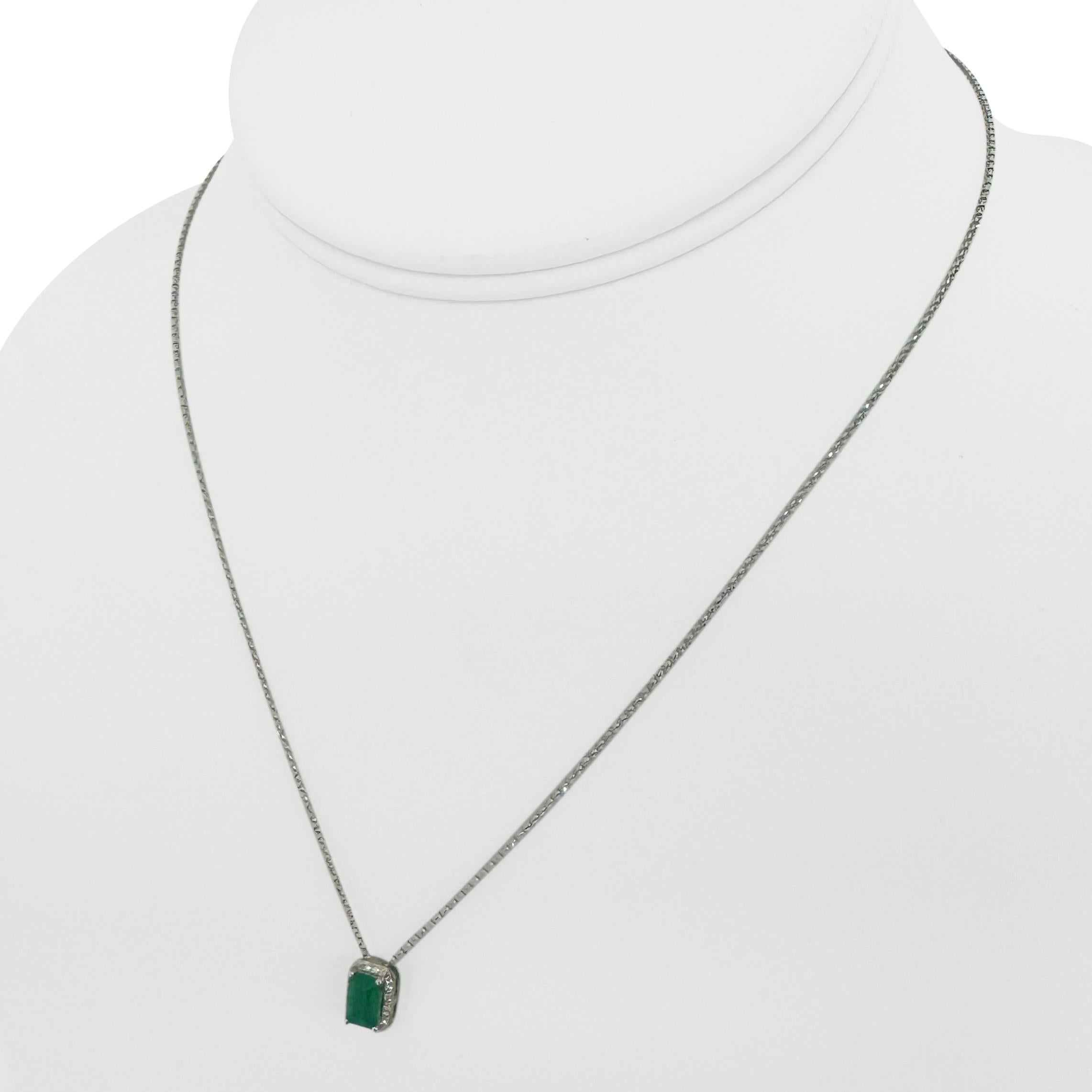 Condition:  Excellent Condition, Professionally Cleaned and Polished
Metal:  14k Gold (Marked, and Professionally Tested)
Weight:  1.8g
Gemstone:  Emerald Cut Green Agate 0.75ct
Diamonds:  Round Cut Natural Diamonds 0.05cttw
Length:  16