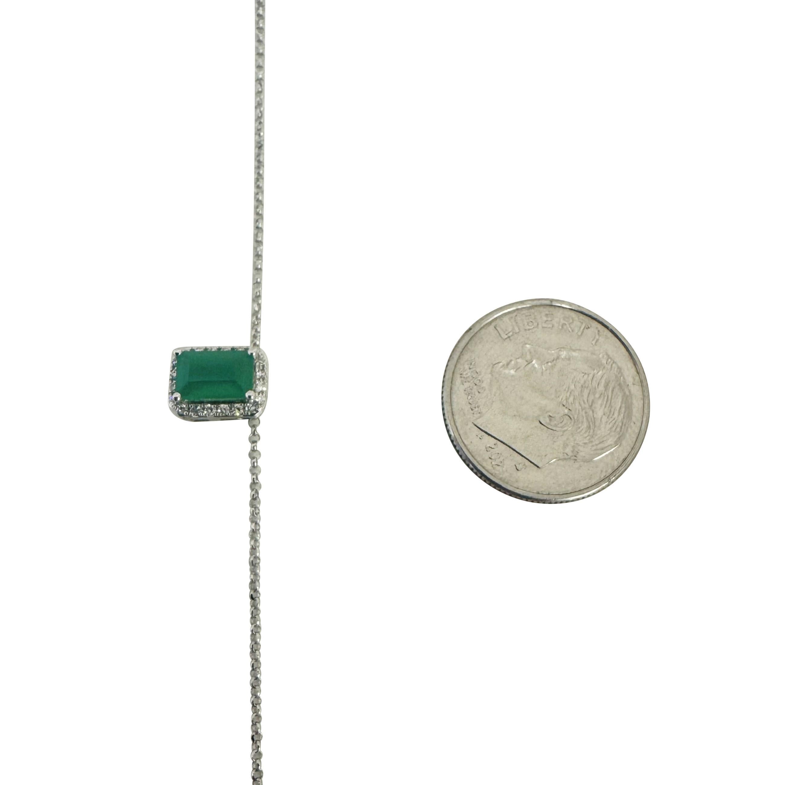 Women's 14k White Gold Green Agate and Diamond Pendant Necklace 16