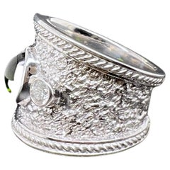 14k White Gold Green Cabochon Tourmaline Wild Ring with Diamonds