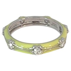 14K White Gold Green Enamel & Diamond Ring