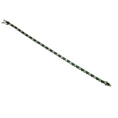 14K White Gold Green Glass and Diamond Tennis Bracelet #23325