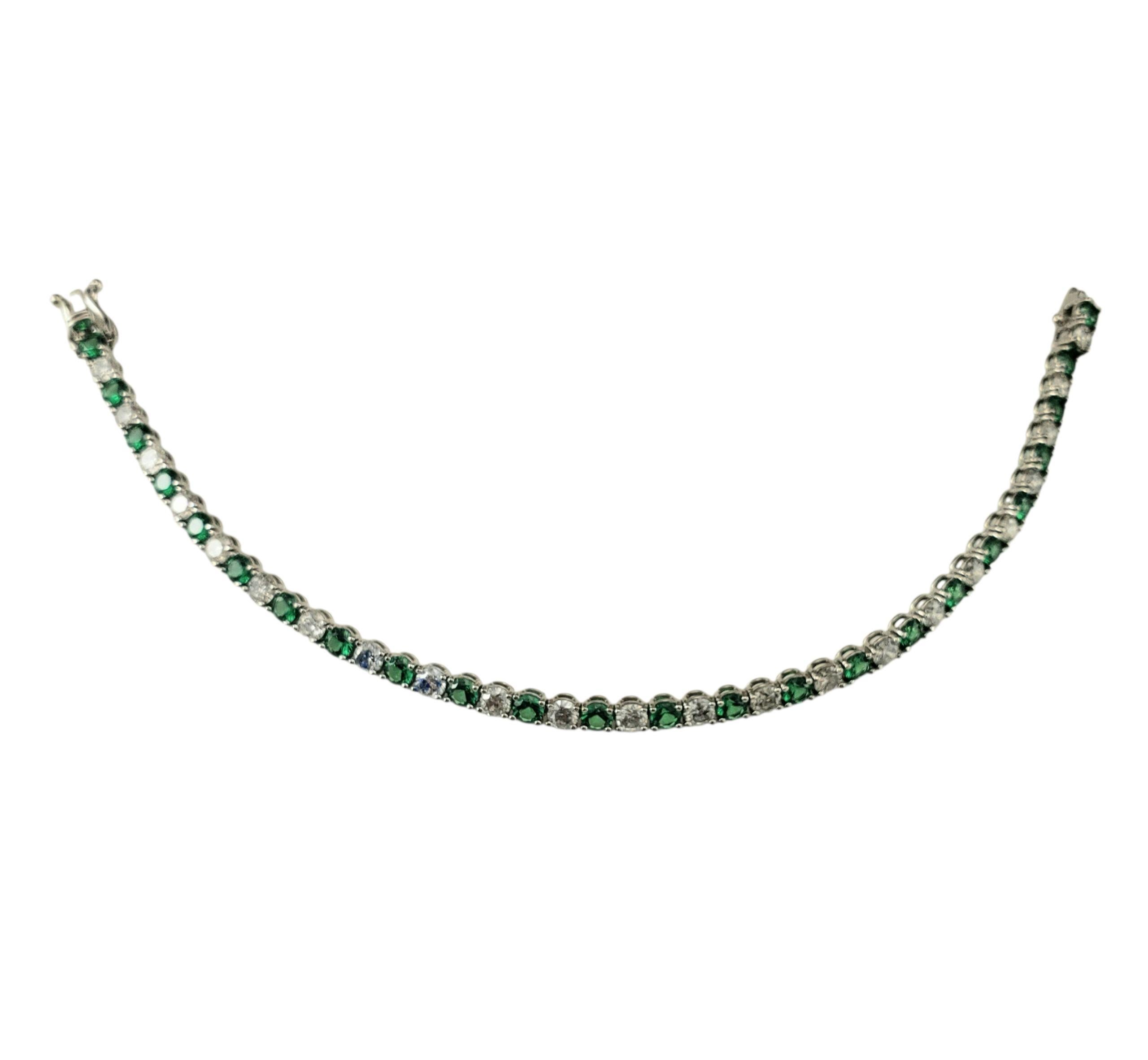 Pulsera de tenis de oro blanco de 14 quilates, cristal verde y diamantes  #23325 Corte brillante en venta