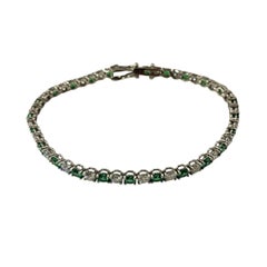 14K White Gold Green Glass and Diamond Tennis Bracelet  #23325