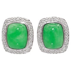 14k White Gold Green Jade & Diamond Earrings 14k White Gold Green Jade & Diamond Earrings