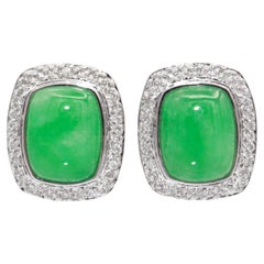 14k White Gold Green Jade & Diamond Earrings