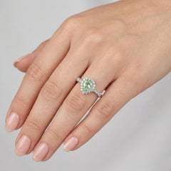 14K White Gold Green Paraiba Tourmaline & Diamond Pear Halo Ring