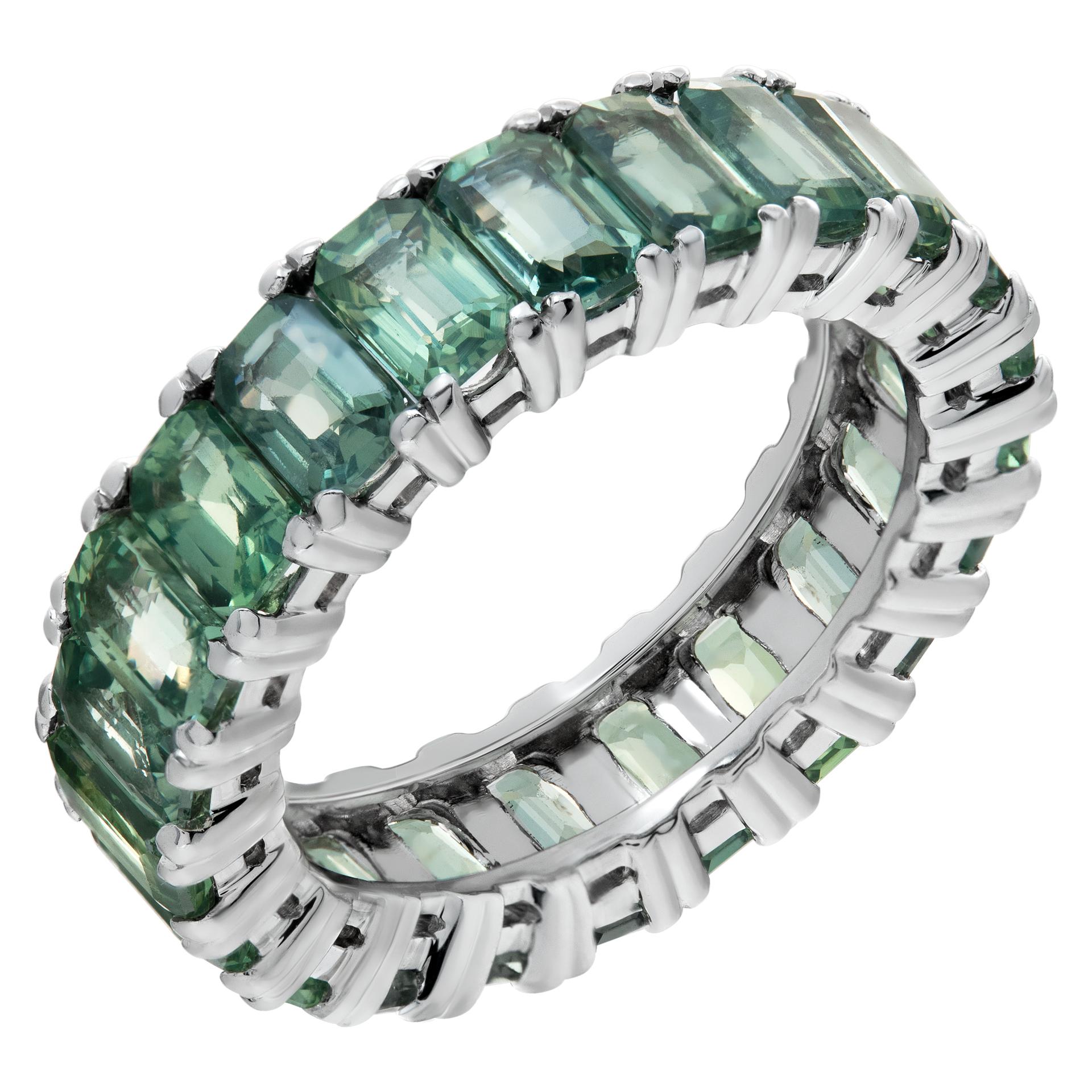 Fascia per l'eternità in oro bianco 14k con zaffiro verde In condizioni ottime in vendita a Surfside, FL