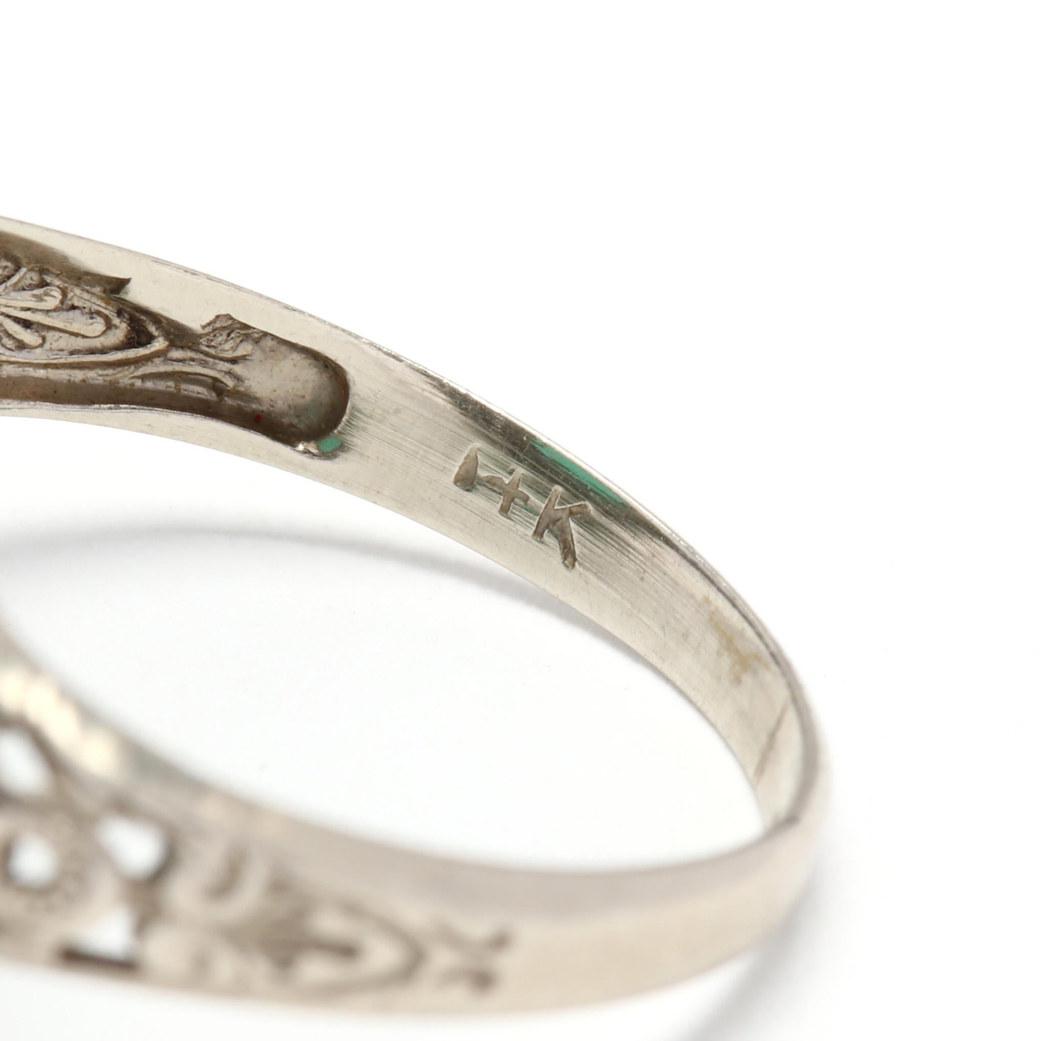 filigraner Ring aus 14 Karat Weißgold und grünen Steinen für Damen oder Herren