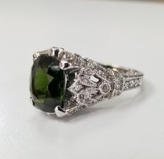 14 Karat White Gold Green Tourmaline and Diamond Ring