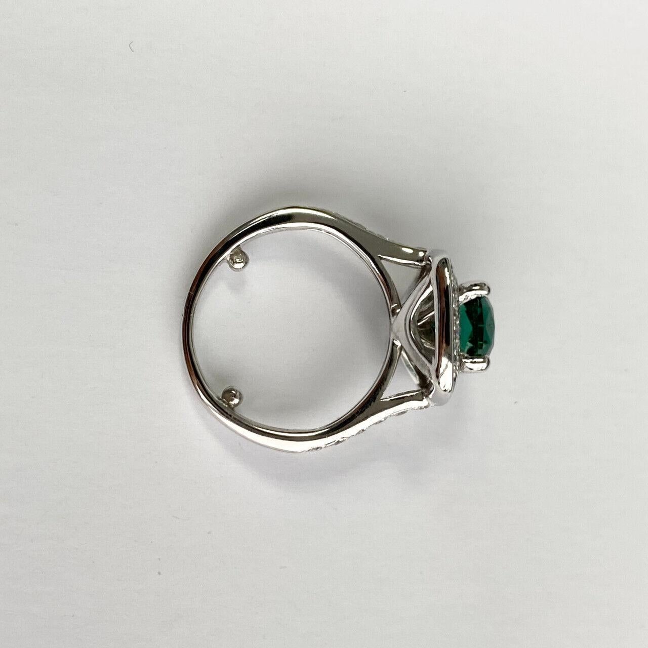 Women's 14k White Gold Green Tourmaline Halo Ring For Sale