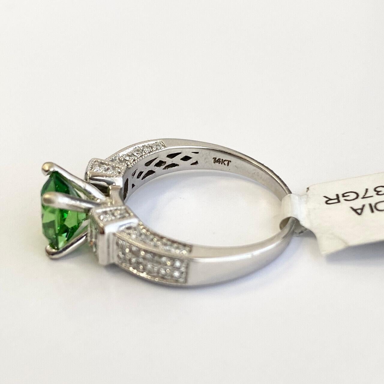 Emerald Cut 14k White Gold Green Tsavorite 3 Stone Ring For Sale