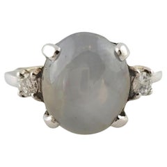 14K White Gold Grey Cabochon Star Sapphire Diamond Ring Size 6.25 #16957