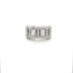14K White Gold Half Circle Ring with Baguette and Round Cut Diamonds 2.86ct