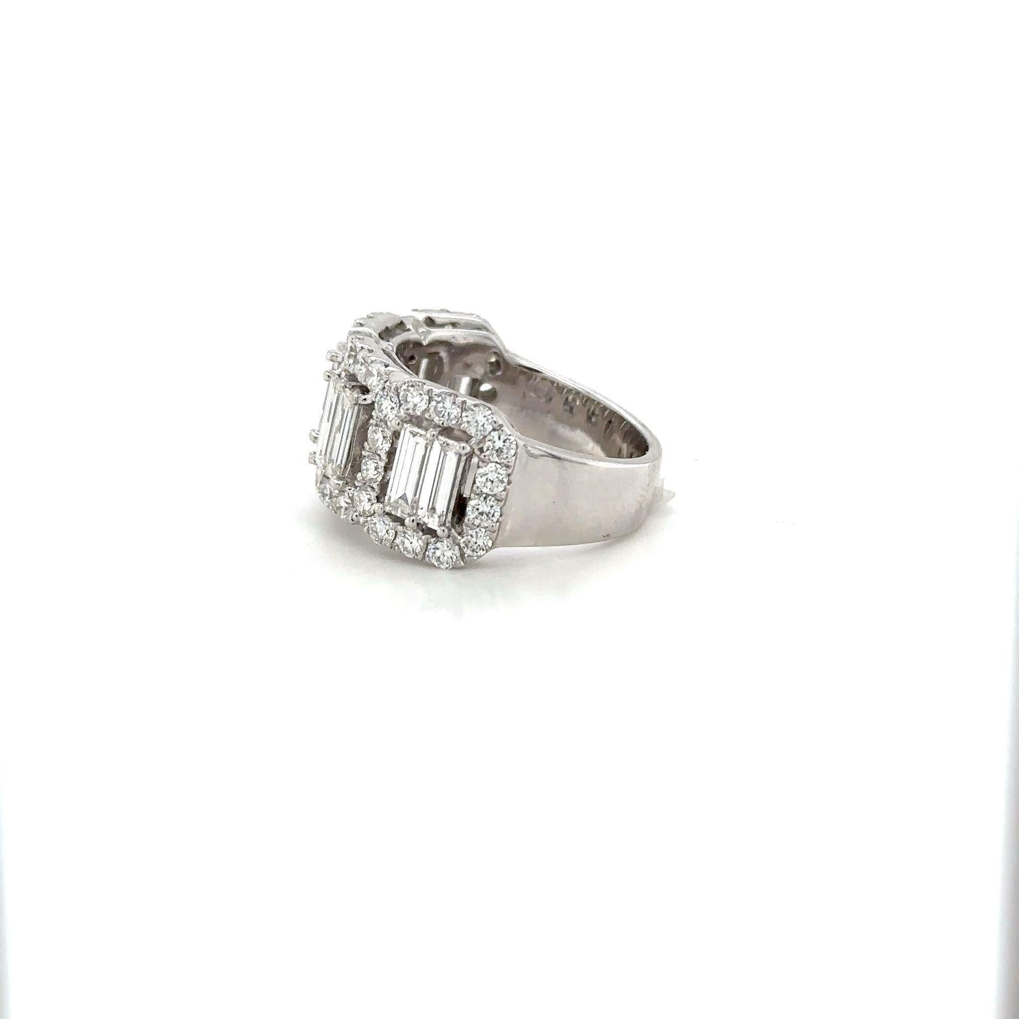 Baguette Cut 14K White Gold Half Circle Ring with Baguette and Round Cut Diamonds 2.86ct For Sale