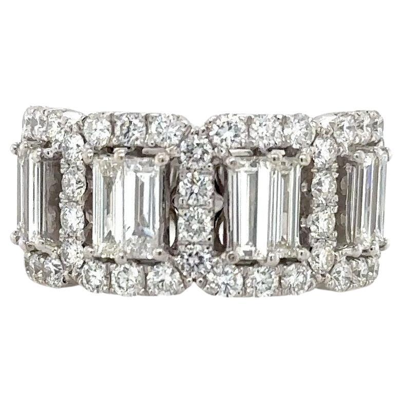 14K White Gold Half Circle Ring with Baguette and Round Cut Diamonds 2.86ct For Sale